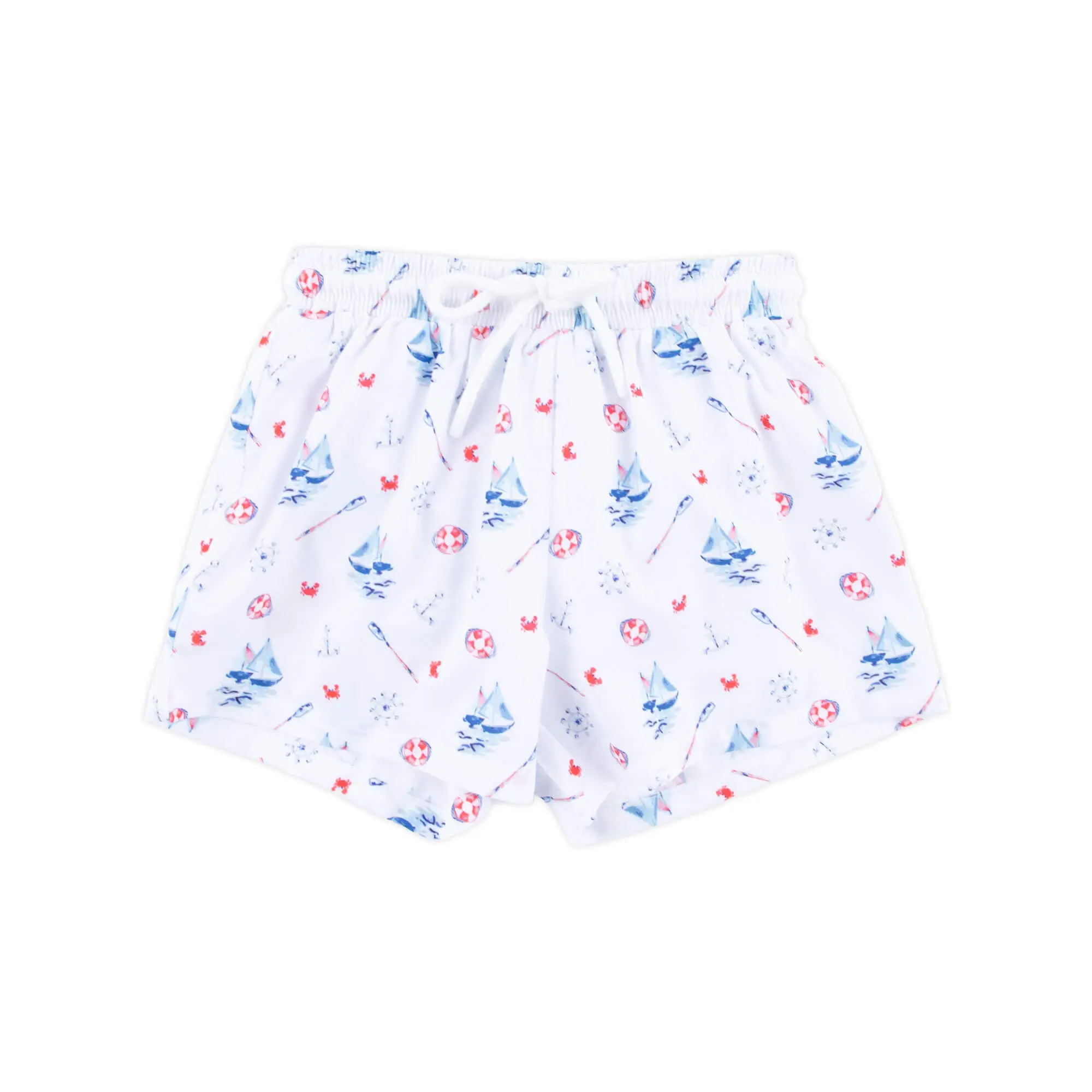 Nautical Swim Trunks - Boys Sailboat Swimsuit in White, Red & Blue