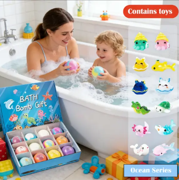Kids Bath Bombs with Hidden Ocean Toys, 12pcs Bubble Bath Bombs for Kids, Natural Safe Bath Fizzies for Sensitive Skin, Fun Bathtime Gifts