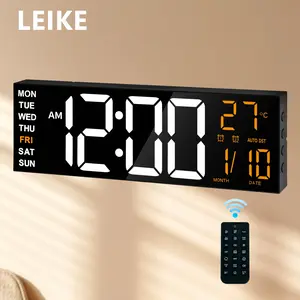 15.3" Large Digital Wall Clock with Vibrant LED Display, Night Light, Remote Control, Auto DST, Auto Dimming, Timer for Living Room Classroom Bedroom