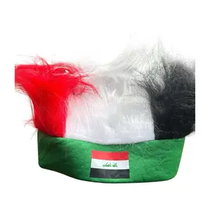 Iraq Fan Furry Hat with Unique Design - Red, White, Black, and Green Colors - Perfect for Fans and Events limited and exclusive