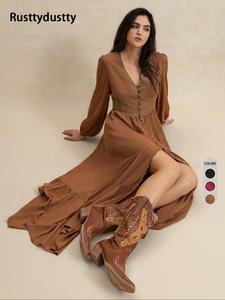 women's solid color v neck dress, casual bishop sleeve dress for daily wear, ladies clothes for all seasons