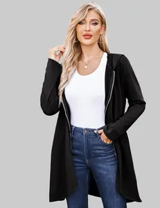 ZEAGOO Women's Long Zip Up Hoodie Light Oversized Thin Tunic Hooded Sweatshirt Jacket with Pockets Fit Lightweight