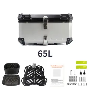 65L Motorbike Top Case, Aluminum Waterproof Top Box for Motorcycle Luggage Box with Security Lock, Motorbike Tail Box Storage Rear Tour Box