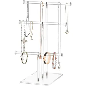 Organizer,Tiered Tabletop Countertop Free Standing Necklace Holder Display,3 Tier  Display Necklace Holder Stand (3-Bar)
