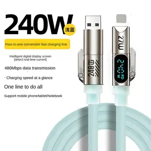 240w Four-In-One Liquid Silicone Breathing Light Super Fast Charging Cable for Apple Android Smart Digital Data Line