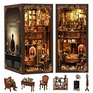 Book Nook Kit, DIY 3D Wooden Jigsaw Puzzle House Model, Desktop Decoration, Luxury Bookshelf Craft Gift for Birthdays, Christmas, New Year
