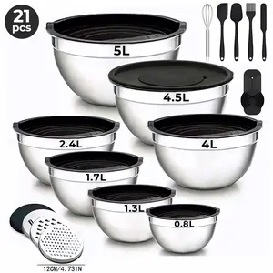 7-Piece Stackable Stainless Steel Salad Bowls with Grater & Sealed Lids Durable Food Grade Mixing Bowls for Baking Family Meals Picnic Kitchen Utensils Kit