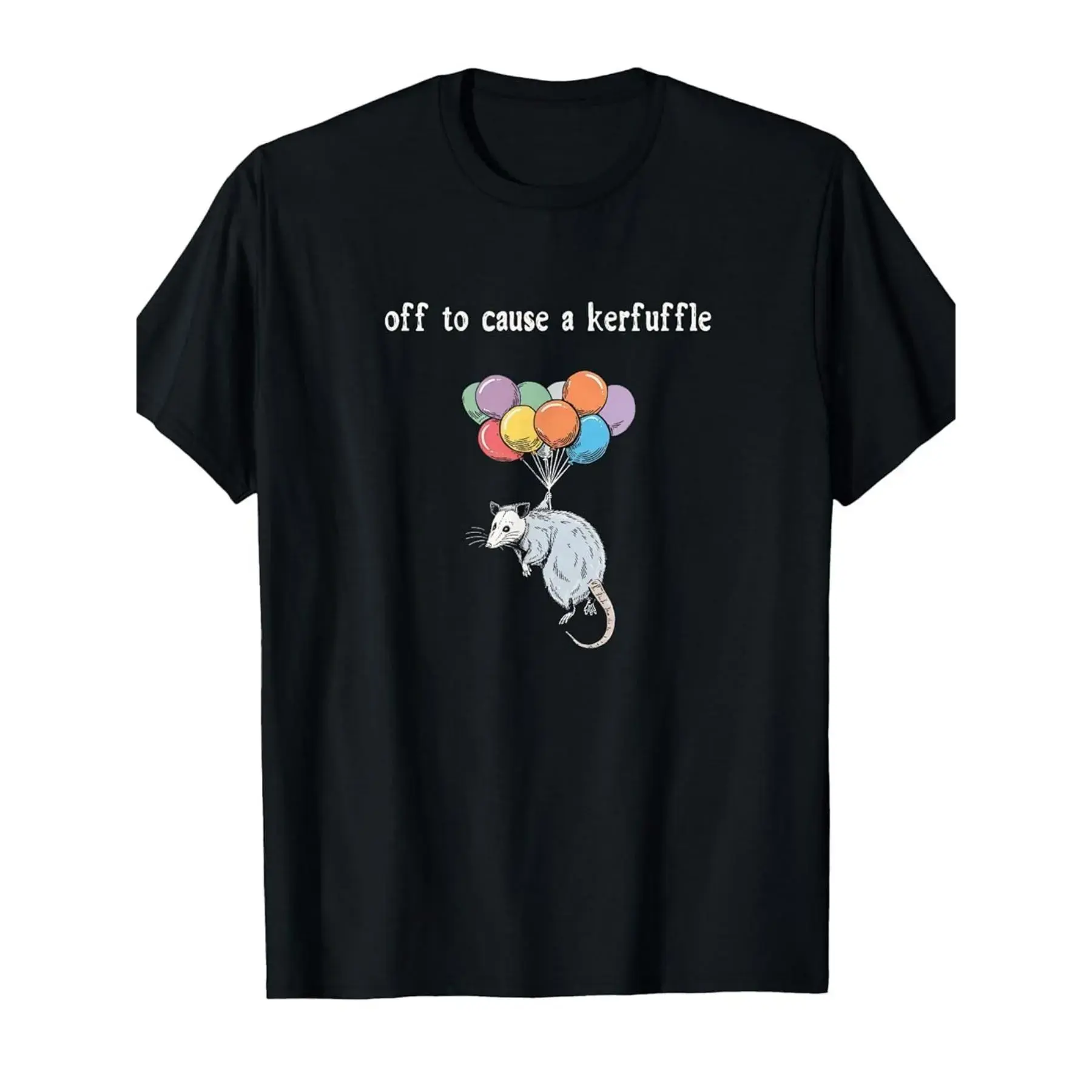 Off to Cause A Kerfuffle Funny Opossum T-Shirt - Retro Quirky Weird Animals Graphic Tee with Opossum Art, Unisex Casual Crew Neck Short Sleeve Shirt for &, Year-Round Comfortable Wear