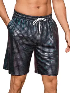 INSPIRE CHIC Men's Metallic Shorts Shiny Elastic Drawstring Disco Party Rave Holographic Hot Shorts