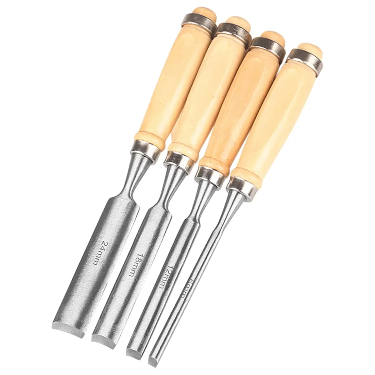 Set of 4 Wooden Chisel Set, Round, Curved Chisel Set, CR-V Steel Semicircular Edge 6mm/12 Mm/18 Mm/24 mm for DIY Crafts