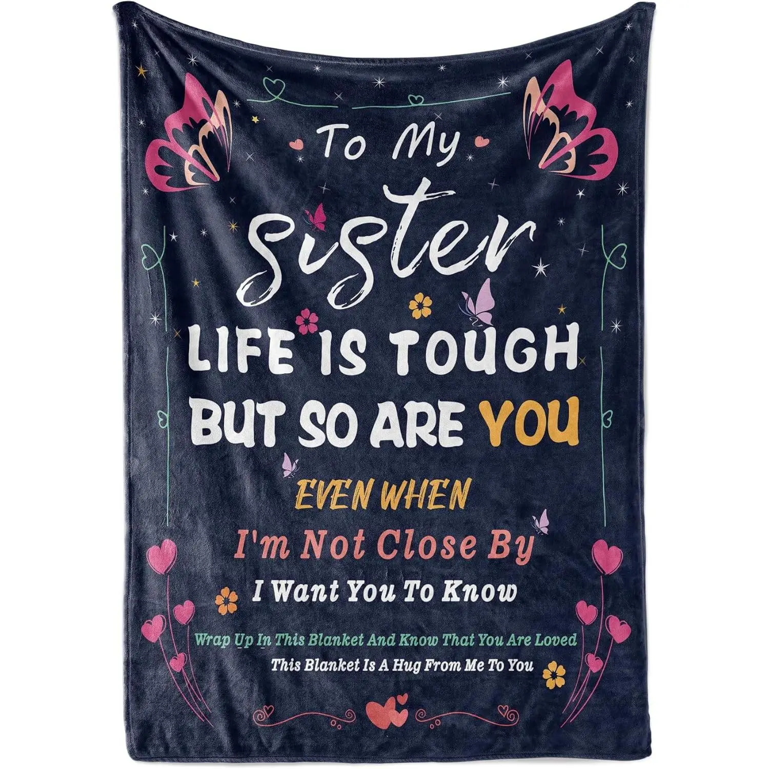 Sister Gifts Blanket,Gifts for Sister,Gifts for Sister on Mothers Day, Christmas, Sisters Day Gifts,Sisters Birthday Graduation Gifts Ideas Navy Blue (Colorful Butterflies, 60"x50")