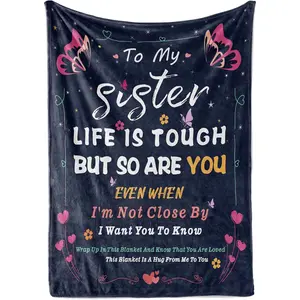 Sister Gifts Blanket,Gifts for Sister,Gifts for Sister on Mothers Day, Christmas, Sisters Day Gifts,Sisters Birthday Graduation Gifts Ideas Navy Blue (Colorful Butterflies, 60"x50")