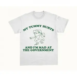 My Tummy Hurts And I'M Mad At The Government T-Shirt, Retro Unisex Adult T Shirt, Vintage Frog Shirt, Funny Frog Meme T Shirt, Funny Gift, Unisex Shirt Adult Unisex T-Shirt Golf Gift T-Shirt For Men And Women plus  size  top winter tees