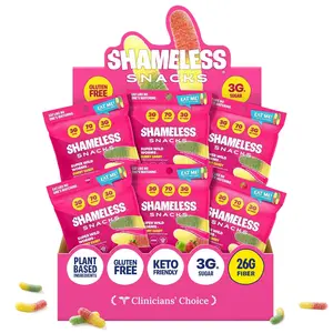 Shameless Snacks Sour Gummy Worms Candy, Fruity Vegan Gummies, Low Sugar Snack, Gluten Free Treats, Bulk Pack for Kids & Adults, Keto Friendly Snack, Tangy Fruit Flavour Chews