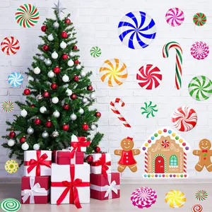 Christmas Decorations - Christmas Wall Stickers Xmas Floor Decals Peppermint Candy Cane Gingerbread Man Stickers Decor 59 PCS Xmas Candy Stickers for Candies Land Decorations 8 Sheets