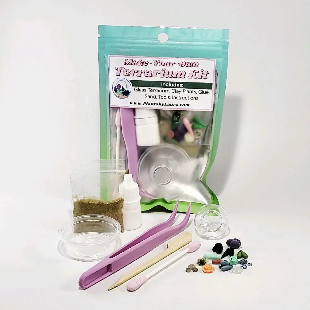 Mini Terrarium Kit with Micro Clay Plants, DIY Craft Kits, Make Your Own Mini Terrarium Kit, Tiny Glass Plant Dome Gift Set, Fairy Garden