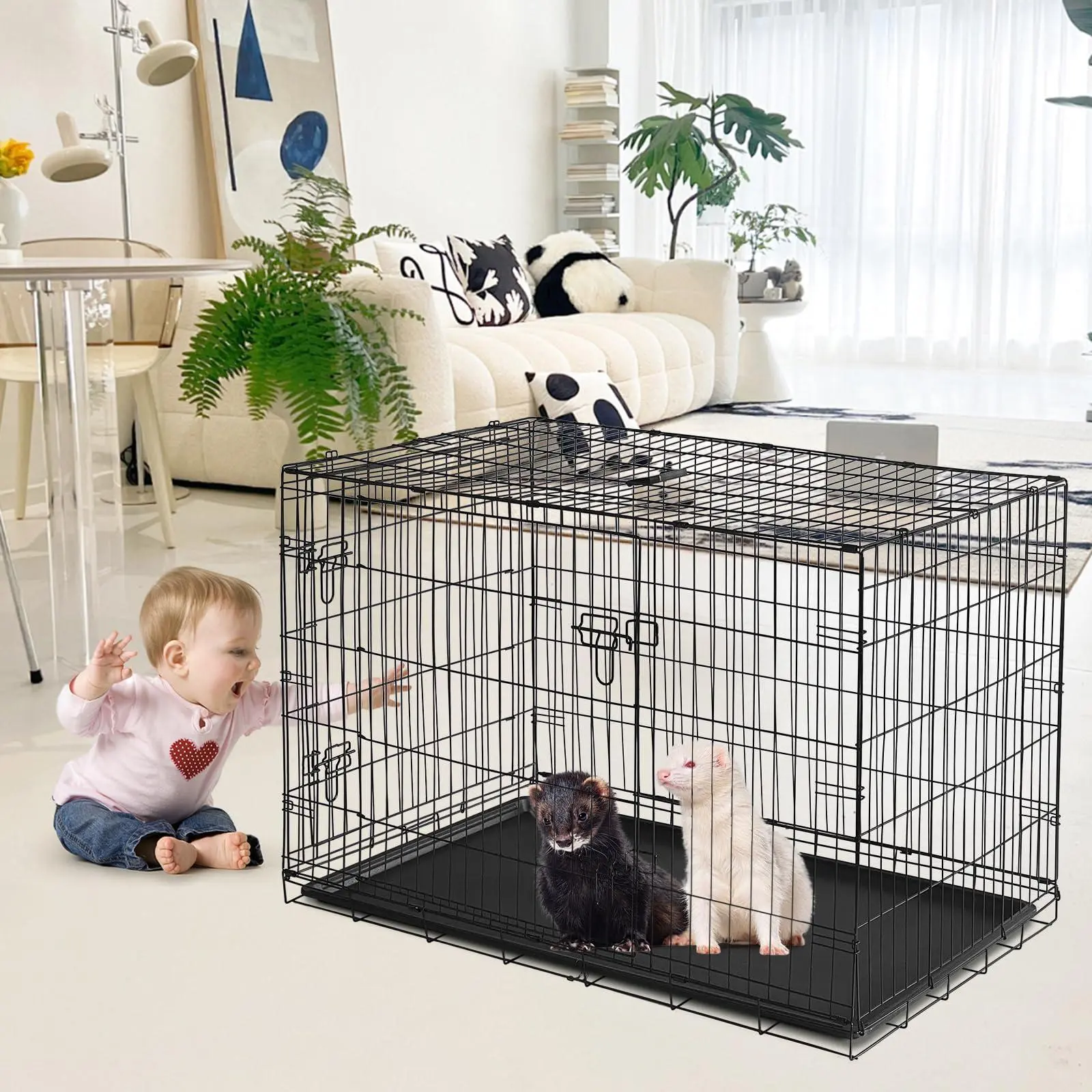 Hamster Cage with Removable Tray, Foldable Small Animal Cage for Travel, Home Use, Pet Cage for Large Dogs, Guinea Pigs, Hamsters, Rabbit