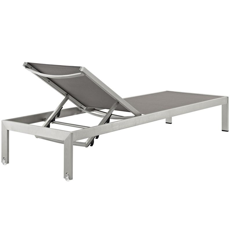 Modway Shore Outdoor Patio Aluminum Mesh Chaise in Silver Gray