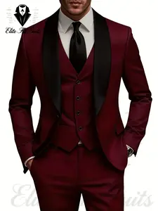 Men's 3pcs Slim-Fit Black Suit Set with Vest, Pants & Tie - Full Wedding, Business & Formal Attire, Collar Tailored Tuxedo for Prom, Work Uniform, All-Season Luxury (Hand Wash/Dry Clean)