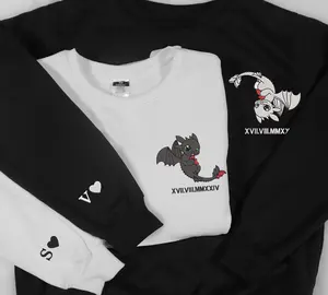 Toothless The Dragon embroidered sweatshirt, Night Fury Light Fury shirt, Couple embroidery hoodie, How to train your dradon shirt