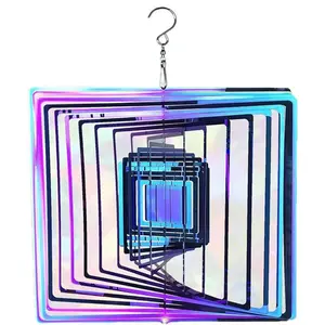 Single-Pack Rainbow-Colored Metal 3D Wind Spinner for Outdoor Decor, Stainless Steel Square 3D Wind Chime, Yard and Garden Gift