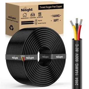 Nilight 50FT 14AWG 3 Conductor Electrical Wire Tinned Oxygen Free Copper Red Black Yellow 3 Wires Parallel 600V DC Flexible PVC Case Extension Cords for LED Strips Lamps Lighting