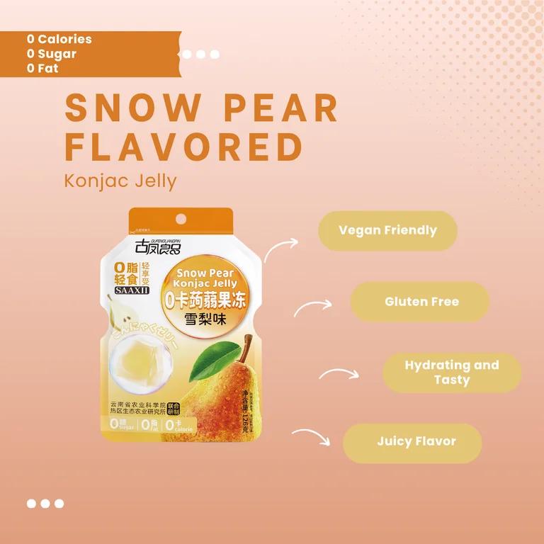 SAAXII Konjac Jelly Zero Sugar Low Calorie Snow Pear Flavor High Fiber Vegan Gluten Free. 1 Bag includes 8 Mini Packs
