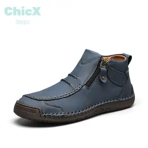 ChicX Men's Blue Autumn Winter Boots with Orthopedic Insole & Soft EVA Cushioning for Outdoor Wear Autumn and winter boots  black boots   Hand-stitched thread boots