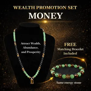 [Buy 1 Get 1 Free] Money Attraction Necklace Set with Green Aventurine and Tiger Eye Pendant Crystal Stones, Includes Matching Bracelet and Cloth Pouch, Perfect Gift for Birthdays, Holidays, Anniversaries, and Special Occasions