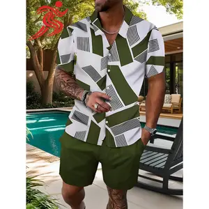 A Set Of Plus-size Men'S Short-sleeved 3D Printed Hawaiian Shirt Short-sleeved Top And Shorts Men'S Suit, Made Of 100% Polyester Fiber, Breathable And Loose-fitting, Lightweight And Versatile, Suitable For Outdoor Travel, Beaches, And Sports, Plus Size