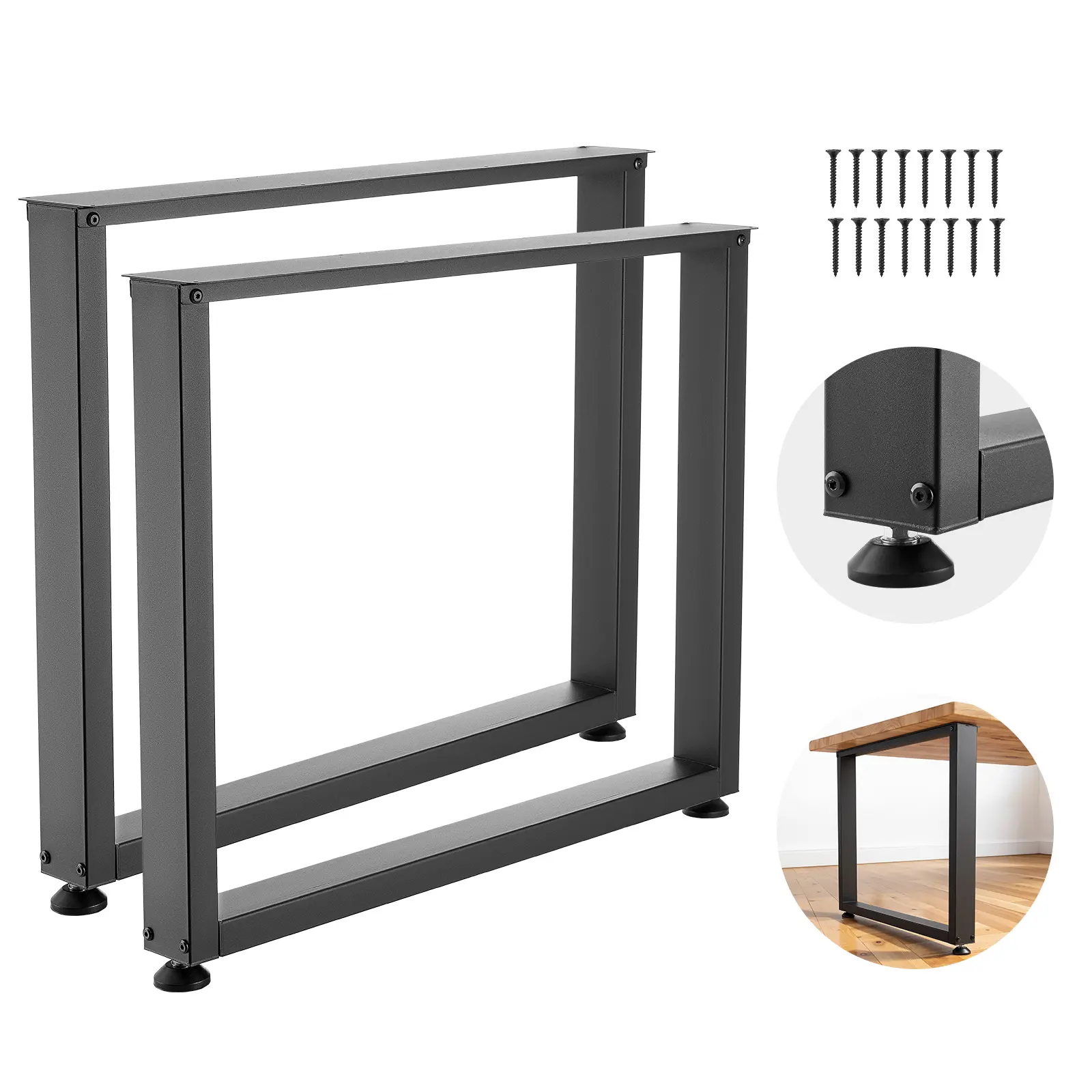 VEVOR Matte Black Powder Coated Durable Steel Furniture Legs, 29.5" H x 35.4" W Set of 2, Modular, Easy Assembly, 2204 lbs Max Load, Adjustable Leveling Feet, Less Wobble, Mounting Screws & Hardware Accents, for Home Office Desk, Workbenches