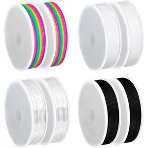 8-Spool Elastic String Set for Bracelets, 0.8mm & 1mm Multi-Color Stretchy Bead Cord Thread for  Making, Beading, DIY Crafts and Necklaces - 132ft Total (Rainbow, Clear, White, Black)