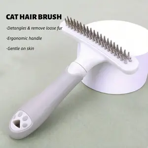 Pet Deshedding Brush - Stainless Steel Cat & Dog Grooming Tool - Ergonomic Handle to Detangle & Remove Loose Fur - Gentle on Skin - Professional Pet Cleaning Supplies for Long/Short Haired Pets
