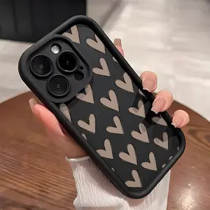 Beige Heart Pattern Phone Cases for iPhone 17 16 15 Pro Max 14 Plus 13 12 11 Pro Air Shockproof Drop Protection Rugged Durable Silicone Cover