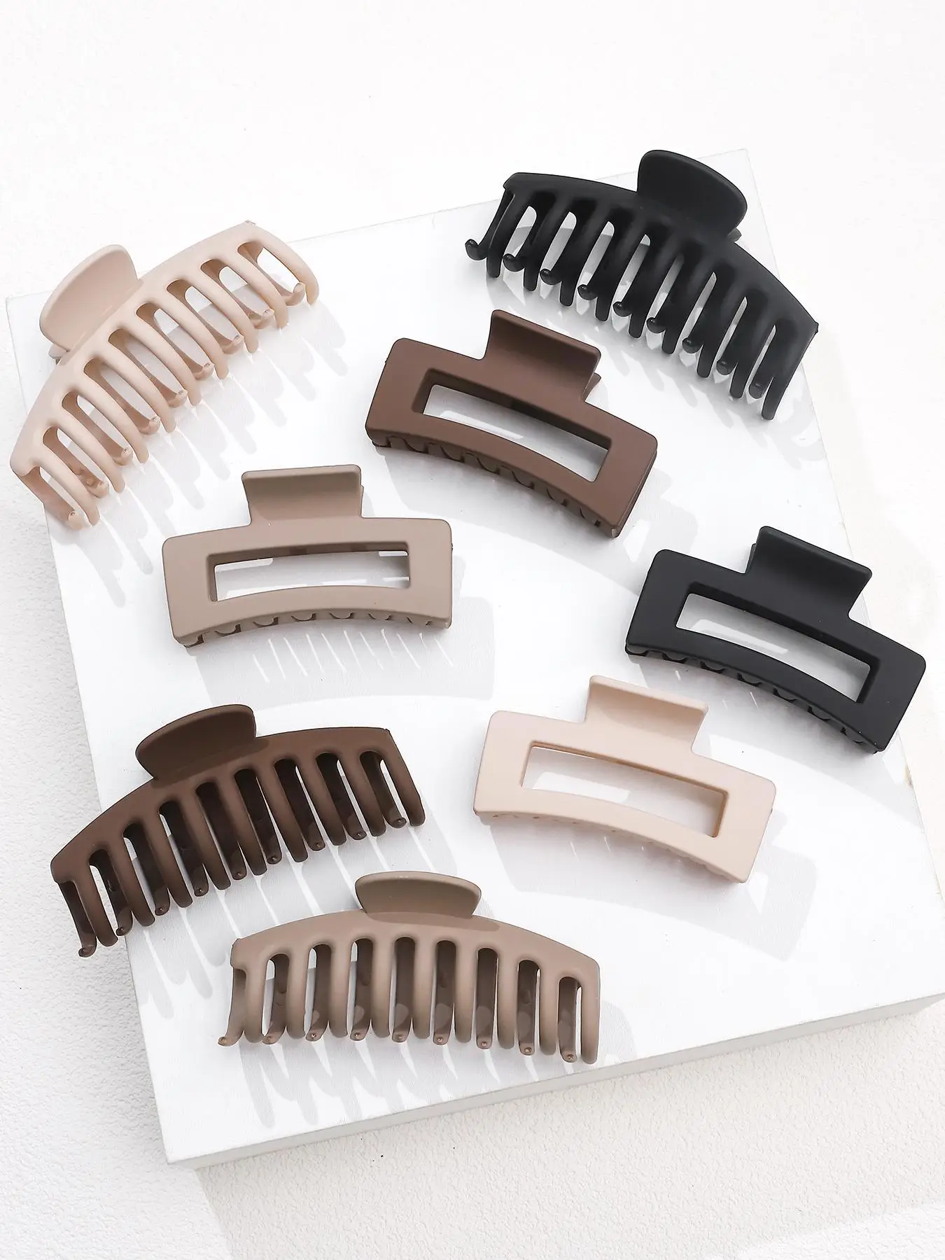 Summer 2024 Solid Color Hollow Out Design Hair Claws, 8pcs/set Fashionable Non-slip Hair Claws for Women, Daily Casual Hair Accessories