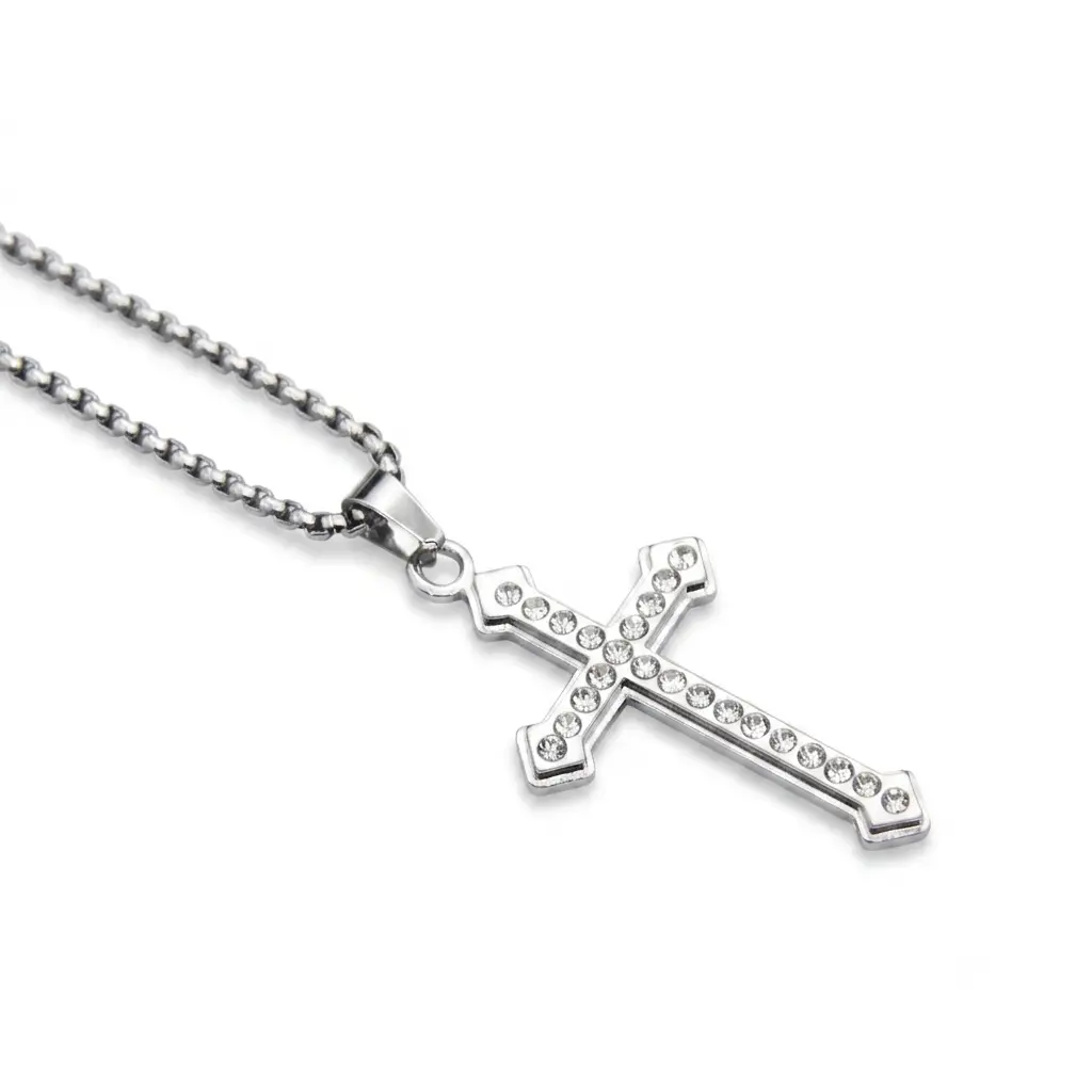 Men's and women's cross necklace, pearl jewelry pendant, religious jewelry, cross pendant necklace, stainless steel chain, pure stainless steel necklace, cubic zirconia hip-hop style jewelry, faith theme, suitable for daily and party wear，  rolo chain