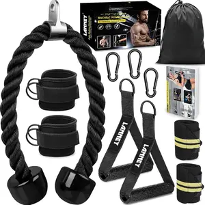 Tricep Rope  Machine Attachment, 35" Triceps Pull Down Rope LAT Pulldown Attachments,  Gym Accessories Set with Resistance Bands Handle, Ankle Straps, Carabiner, Wrist Wraps for Exercise