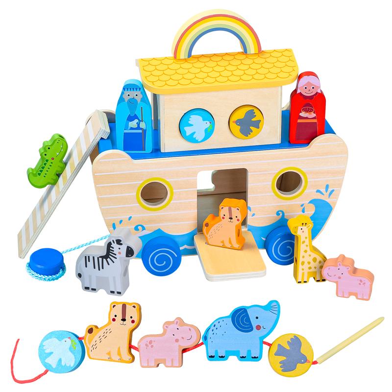 Noahs Ark Toy Baptism Gifts for Boys with Animal Shape Sorter Wooden ...