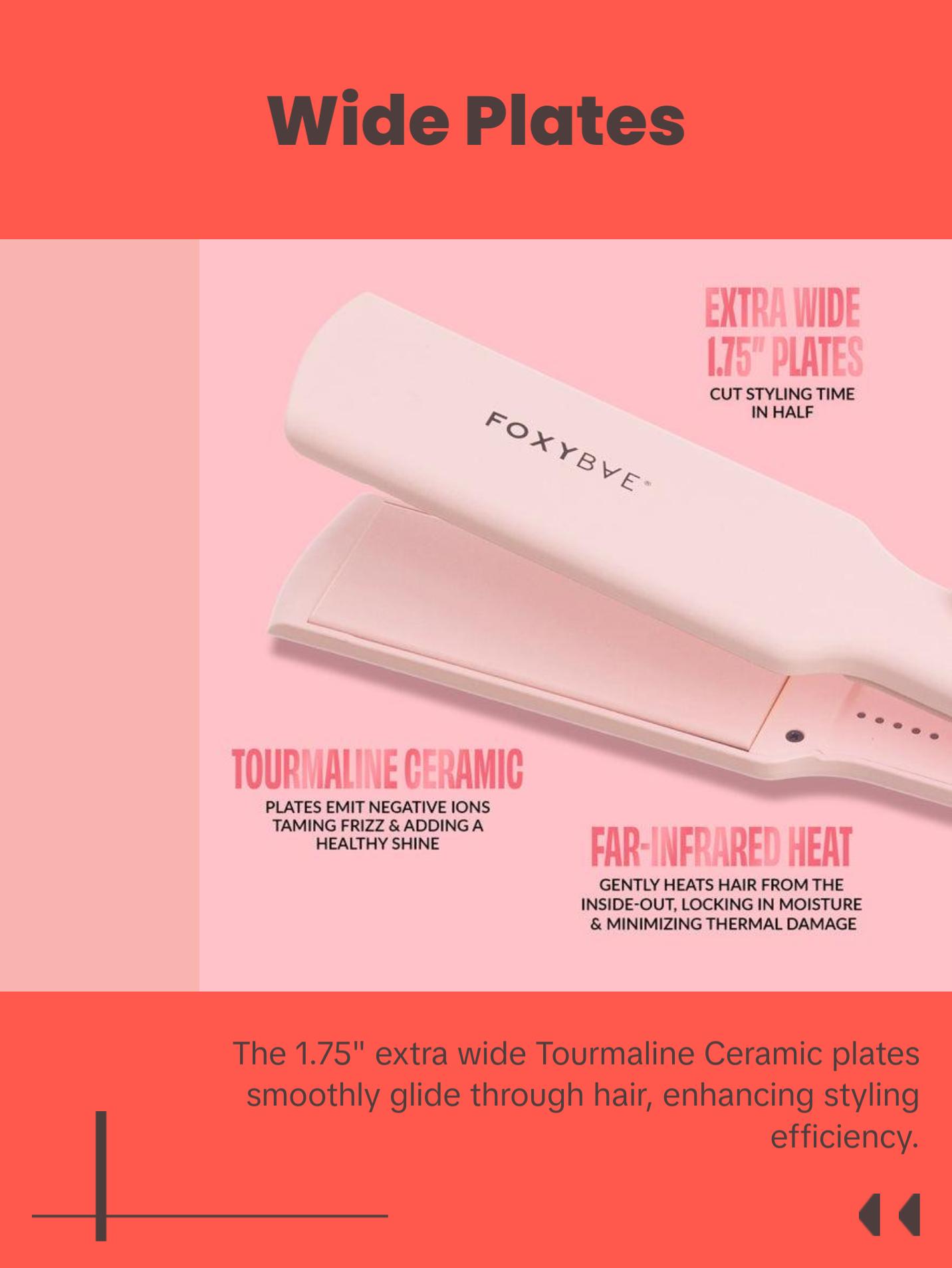 FoxyBae Sleek & Slay 1.75" Wide Plate Ceramic Flat Iron – Professional Hair Straightener – Frizz Control, Fast Heating, Dual Voltage – Blush