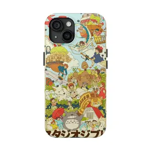 Ghibli World, Famous Anime Collage, Spirited Away, Howl, Kiki, Totoro, Waterproof Protective Cover, Glossy Printed Tough Case For iPhone 11 12 13 14 15 16 Pro/Promax/Plus