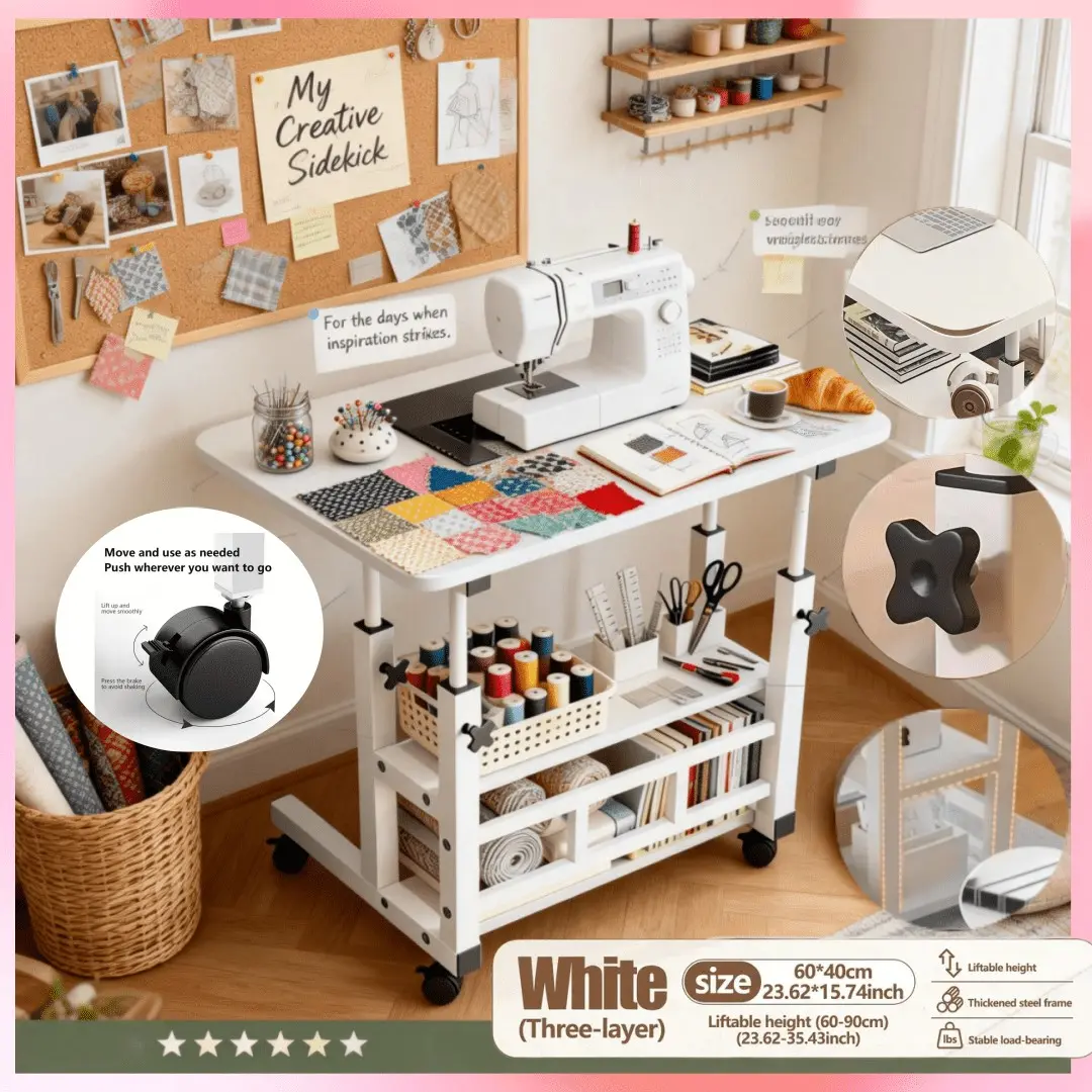Recommended - Sewing And Knitting Supplies: A 95*60*40 Adjustable Height Table with Wheels, a Versatile Movable Table with Lockable Wheels for Crafting And for Art Supplies, Perfect for Storing for Artwork. It Is Suitable for Artists, Crafters