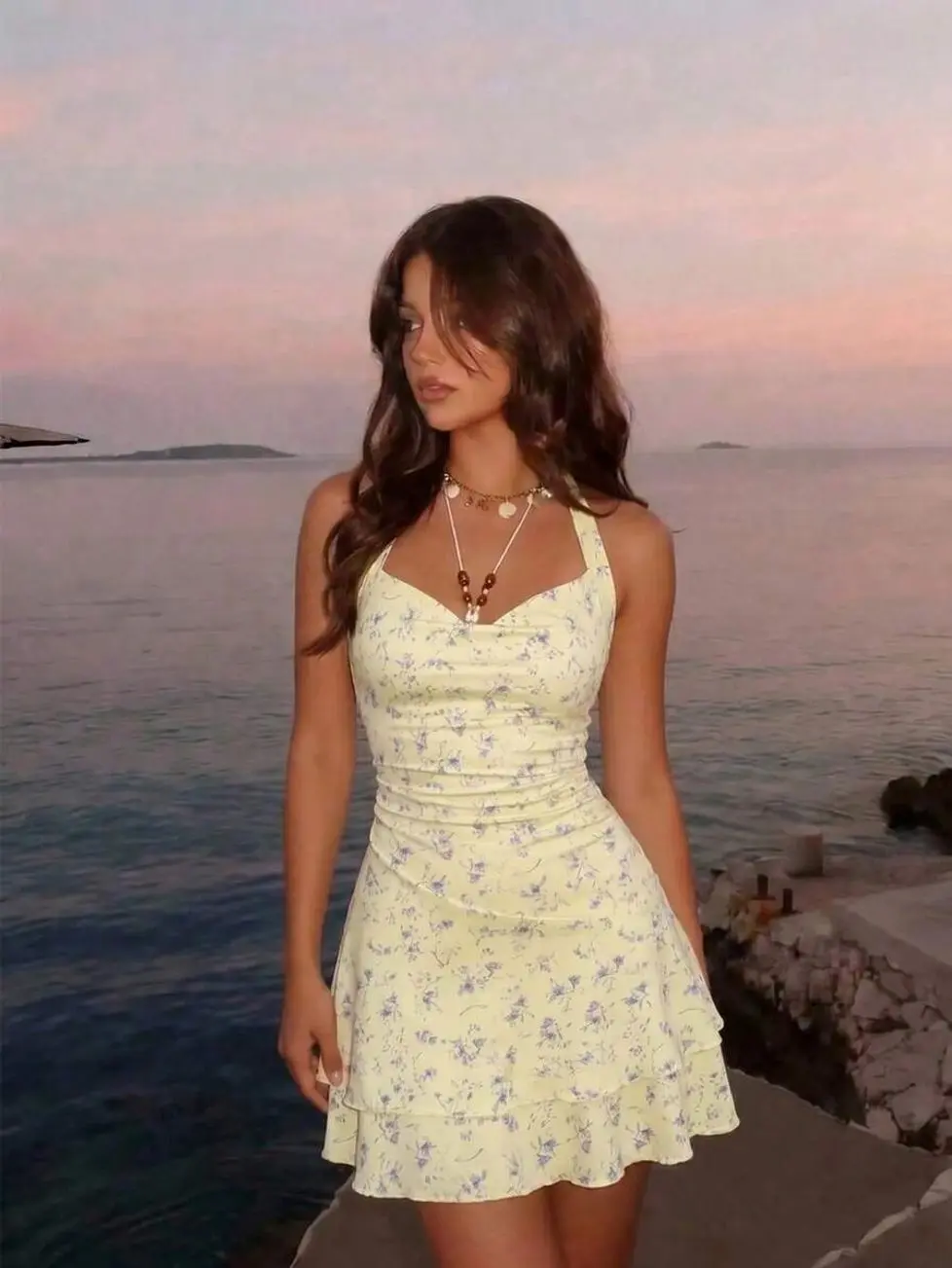 Women's Halter Neck Fit and Flare Mini Dress, Sleeveless Knit Summer Dress