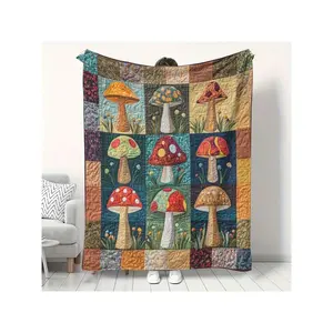 Colorful Whimsical Mushroom Patchwork Quilt