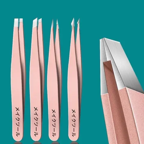 Stainless Steel Eyebrow Tweezers Set, 4 Counts/set Precision Slant Tip Angle Tip Pointed Tip Tweezers for Eyebrow Hair Facial Hair Removal, Makeup Tools, Eyebrow Shaping Kit, Cosmetic Tools