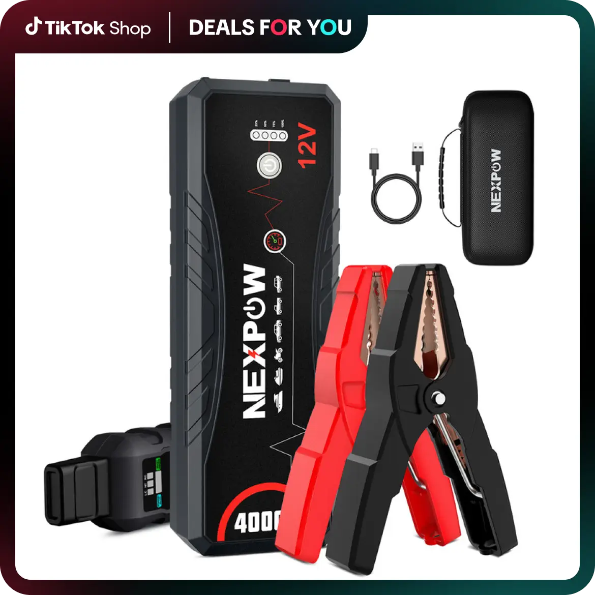 NEXPOW Q11 4000A Car Jump Starter – 12V Battery Booster for Gas & 10.0L Diesel Engines, LED Light & USB QC3.0, Portable Lithium Power Pack