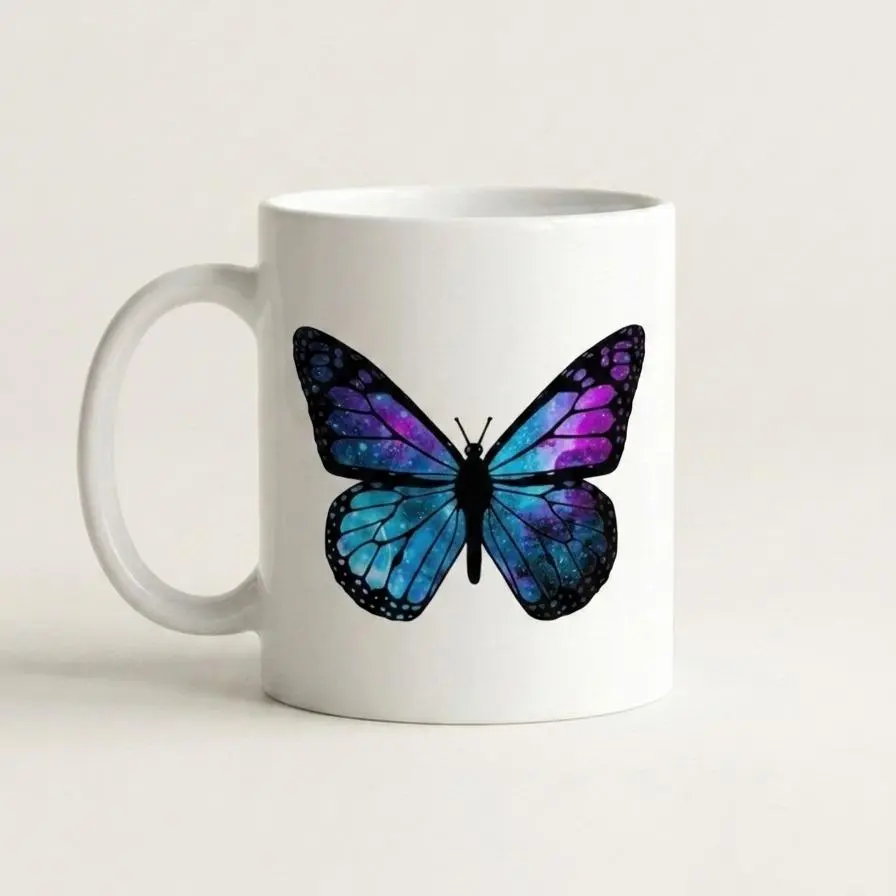 Ceramic Animal Garden Watercolour Butterfly Mug - Dishwasher Safe Washable Coffee Cup for Daily Drinking Use