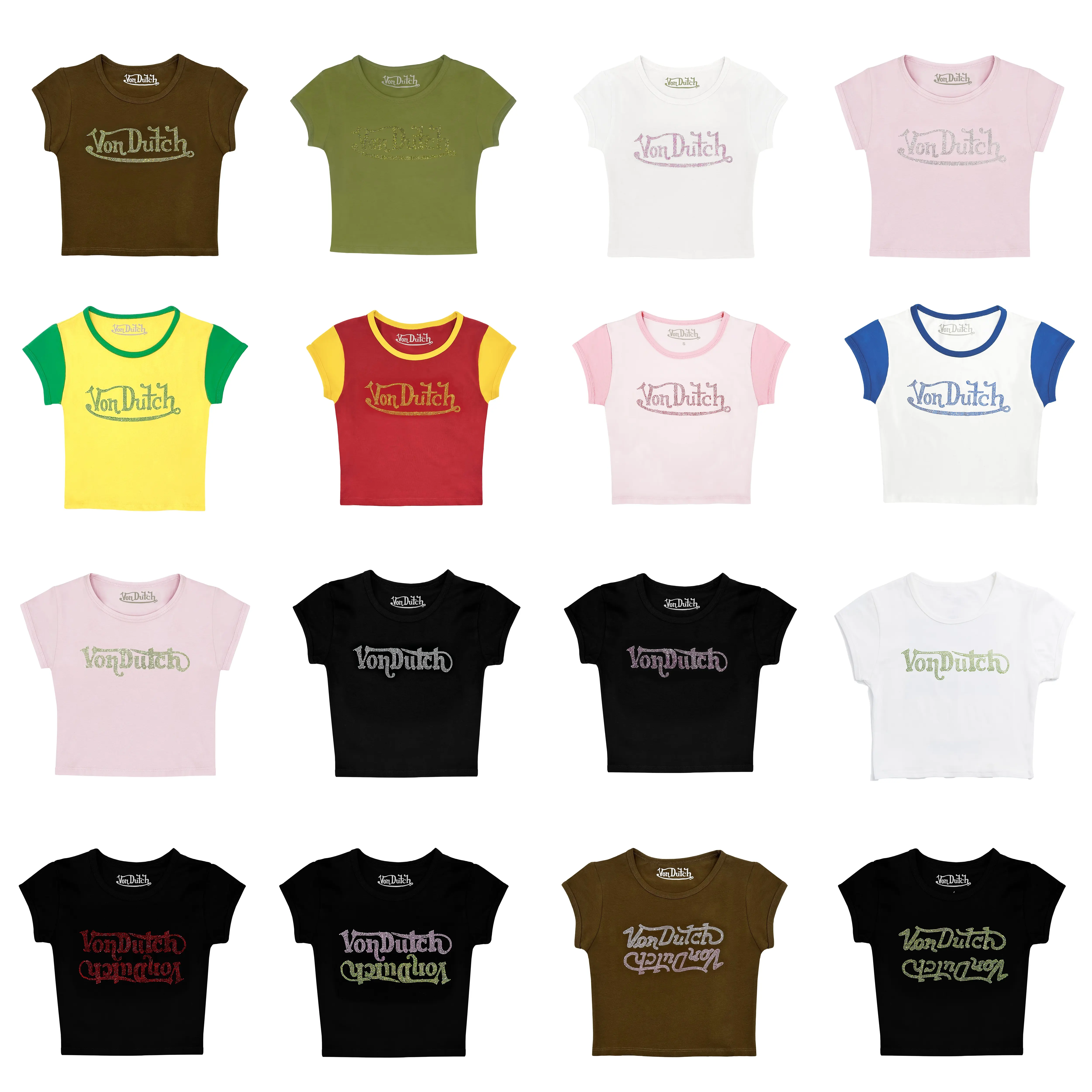 Von Dutch Rhinestone Crop Tees - All Styles Von Dutch Rhinestone Crop Tees - All Styles