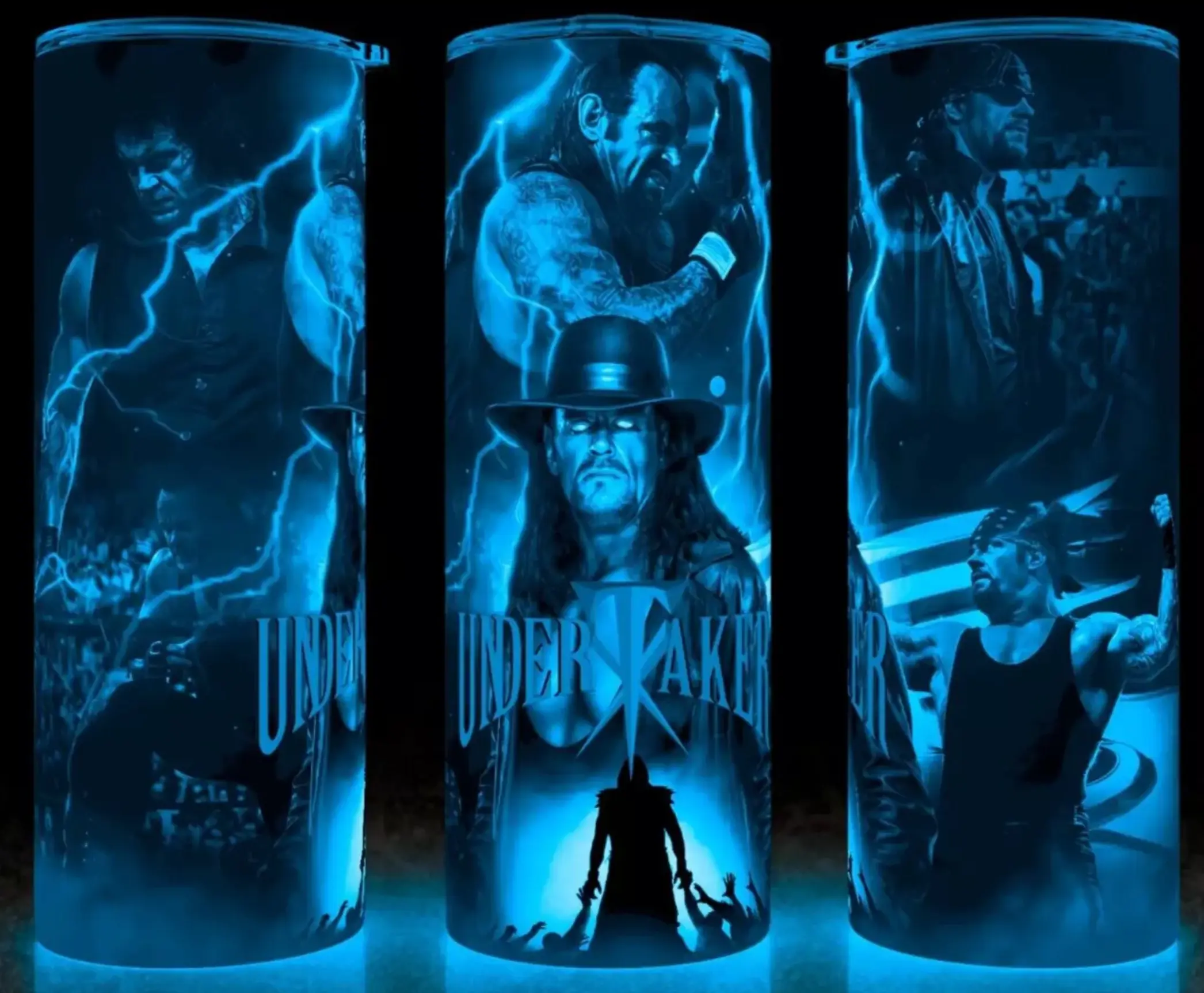 Glow in the Dark Undertaker Wrestling  Legend Cup Mug Tumbler 20oz Stainless Steel Tumbler with Slide Closure Lid, Reusable Plastic Straw, Handmade Design - Drinkware