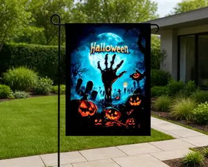 Halloween Garden Flag Outdoor Decoration – Scary Zombie Hand, Pumpkin, Spooky Yard Banner for Holiday Party Decor
