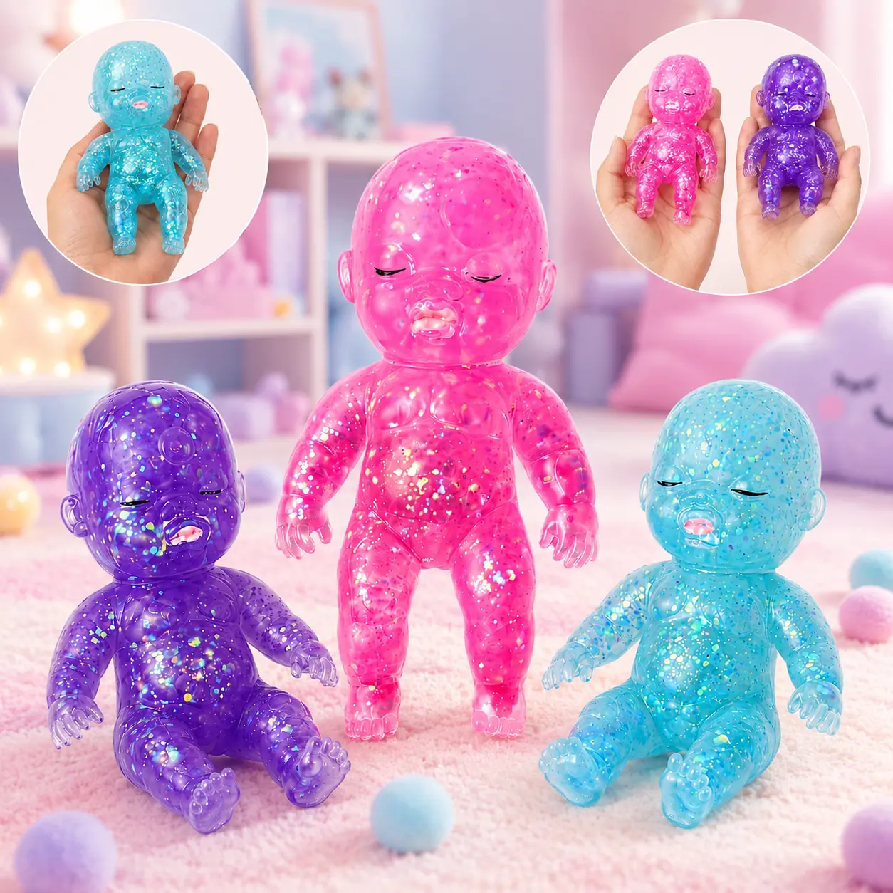 Baby Glitter Squishy Toy, Viral Slow-Rising Soft Sensory Fidget Squeeze Toy for Stress Relief, Kids & Adults, Cute Gift, DealsForYouDays